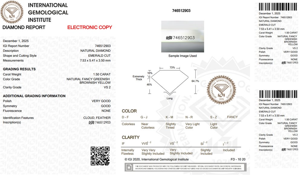 Nincs minimálár - 1 pcs Gyémánt (Természetes színű) - 1.50 ct - Smaragd - Fancy Zöldes, Barnás Sárga - VS2 - Nemzetközi Gemmológiai Intézet (IGI) #2.1
