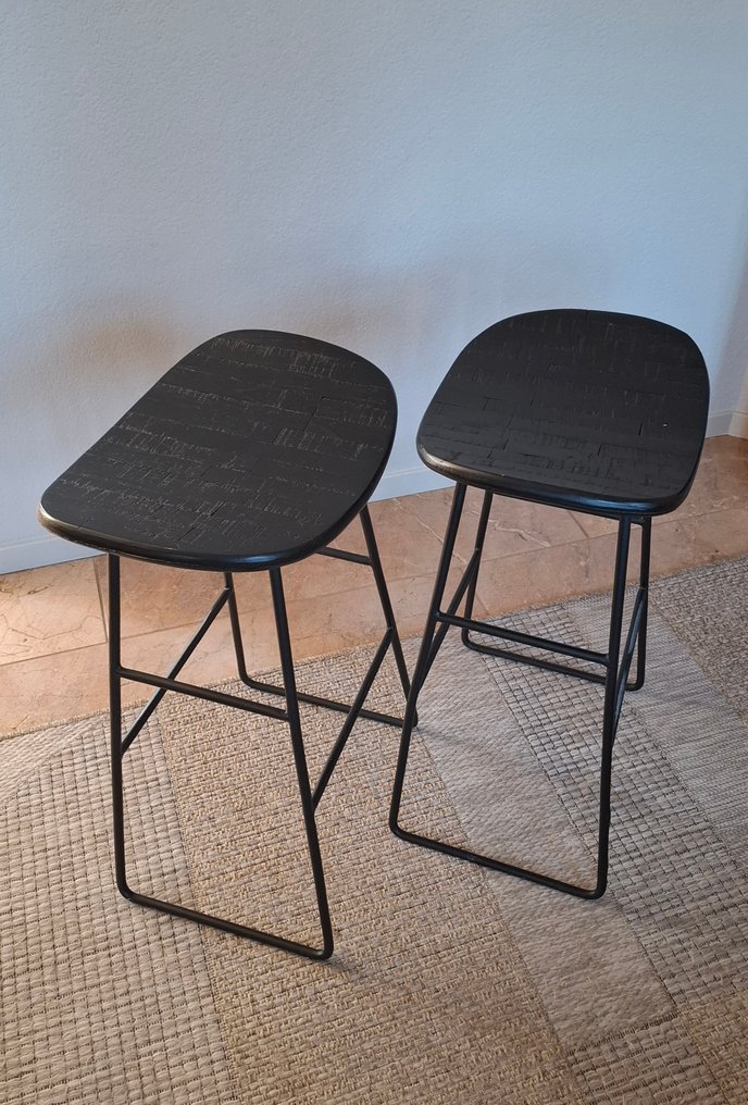 凳子 (2) - 铁 - 柚木 - 工业现代凳子 #4.3