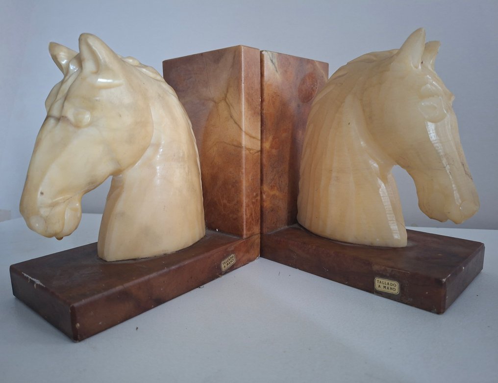 Sujetalibros  - Caballos de alabastro tallados a mano - Alabastro & Mármol - 书挡 (2) - 大理石, 雪花石膏 #1.0