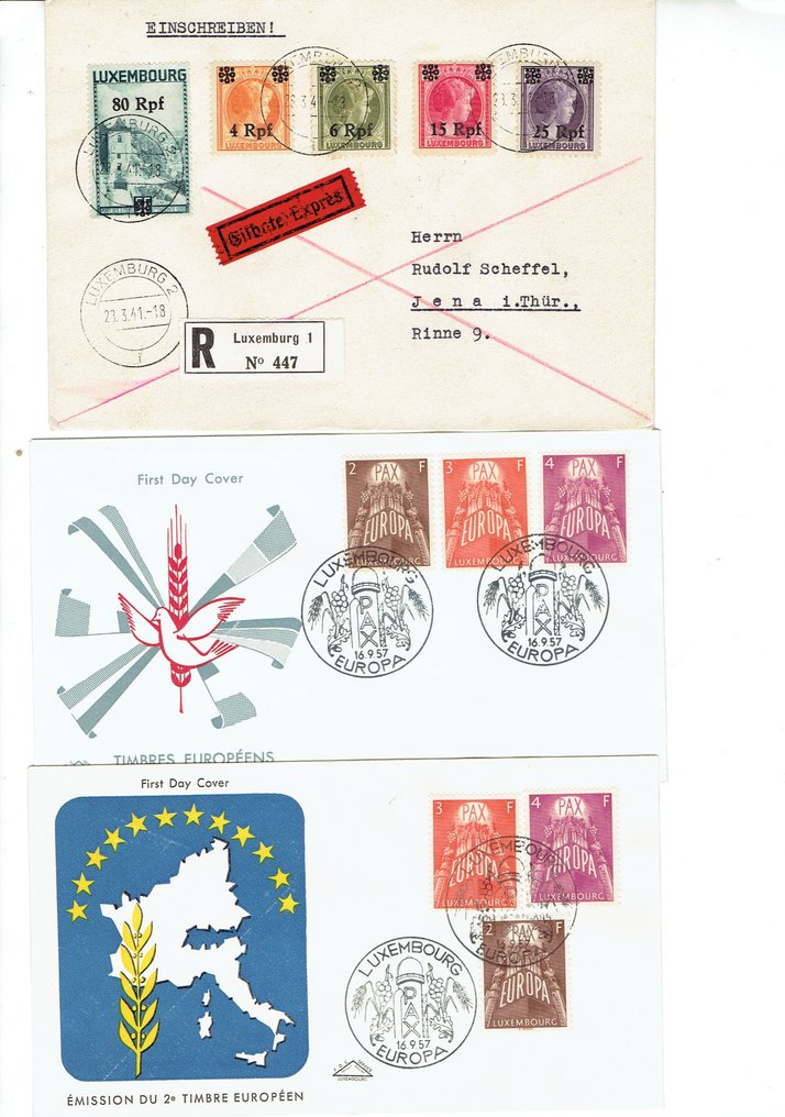 Luxemburgo 1852/2010 - Luxemburgo, lote en p. del no.1, escudos, ocupación, Caritas, CEPT 1957(2×)FDC - Prifix/Michel  +1030,- #1.0