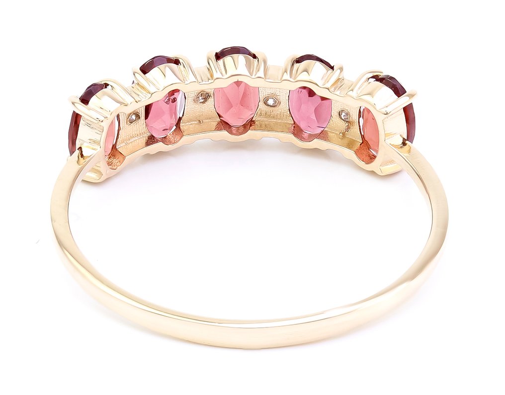 χωρίς τιμή ασφαλείας - Δαχτυλίδι - 14 καράτια Κίτρινο χρυσό Γρανάτης - Διαμάντι - US-7 #4.3