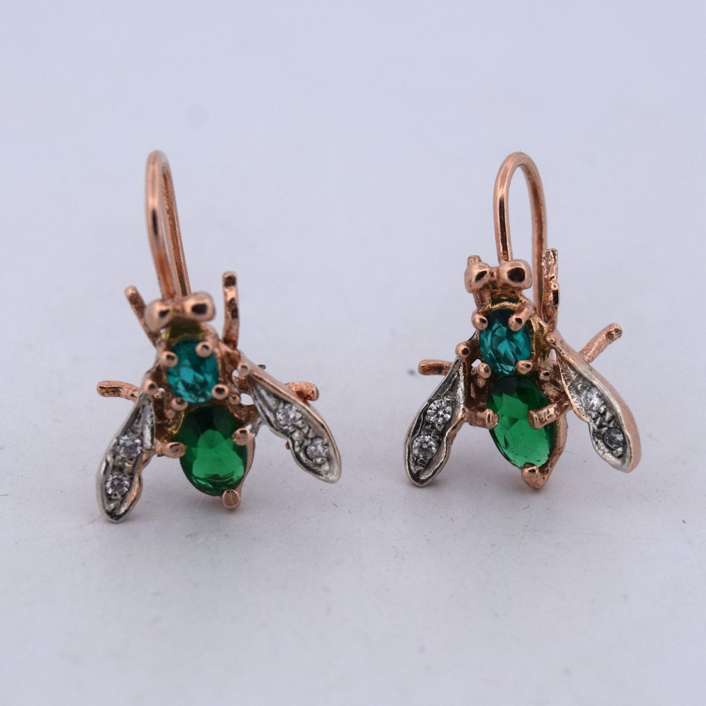 没有保留价 - 耳环 - 9 kt. 玫瑰金 - 1.54ct. tw. 祖母绿 - 钻石 - MOSCA #1.0