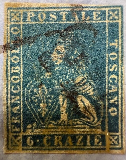 Anciens états italiens - Toscane 1859 - 6 fous azur vivant sur une petite enveloppe du 15/04/1859. - Sassone N. 15b #1.0