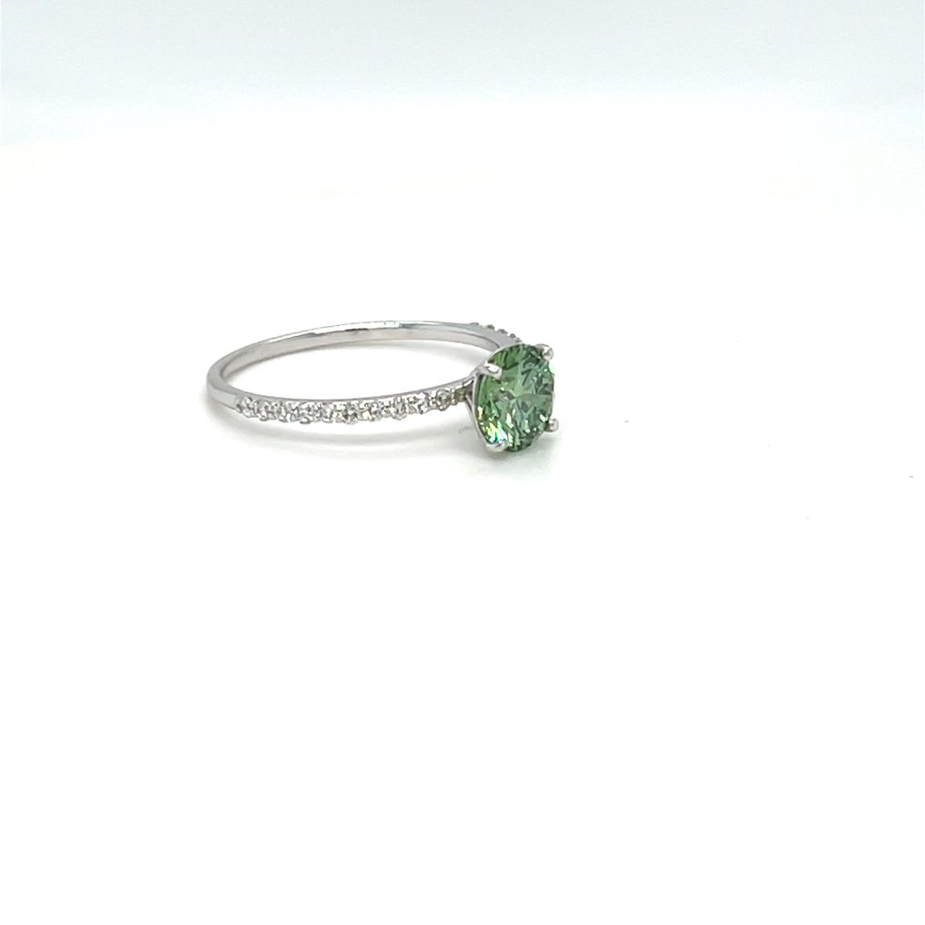 Zonder minimumprijs - Ring - 14 karaat Witgoud - 1.22ct. tw. Groen Diamant (Fancy gekleurde, lab-grown diamant) - Diamant #2.1