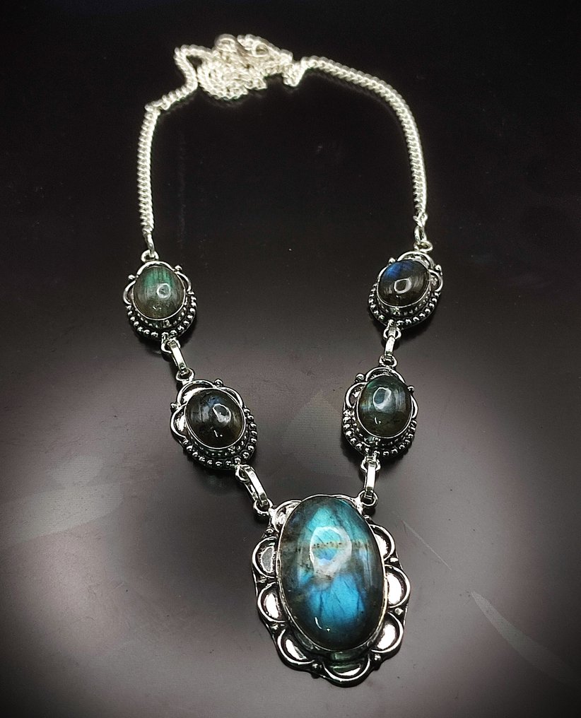 无底价 美丽的拉布拉多石手工925银项链 免运费 - 衣领项链 #1.0