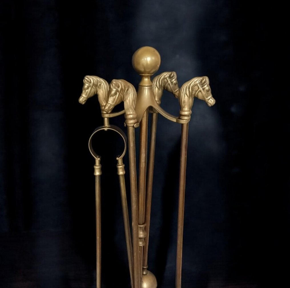 壁炉配件 - 新古典主义仆人风格 - 马头 - 黄铜 #1.0