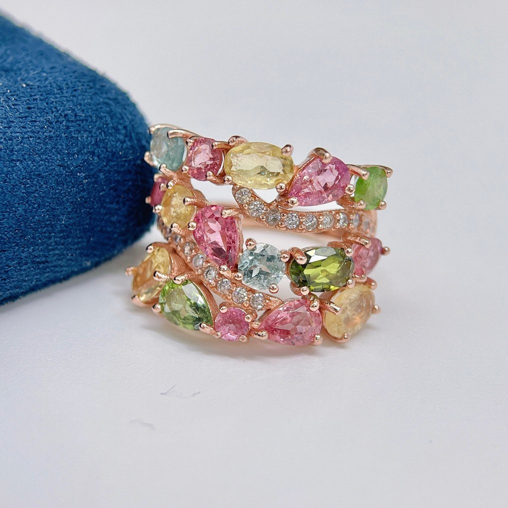 ***ΧΩΡΙΣ ΚΡΑΤΗΣΗ*** Δαχτυλίδι με Τουρμαλίνη σε ροζ επιχρυσωμένο ασήμι – Πολύχρωμες πολύτιμες πέτρες 6 καρατίων- 6 g - (1) #1.0