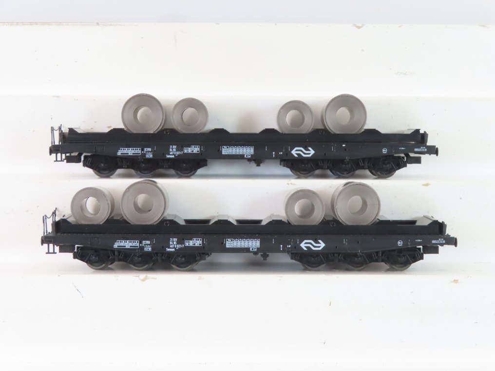 Roco H0 - 46554 - Model train freight carriage (2) - 6-axle heavy-duty transport wagons of the Sahmms type, each with four steel rollers. - NS #1.0