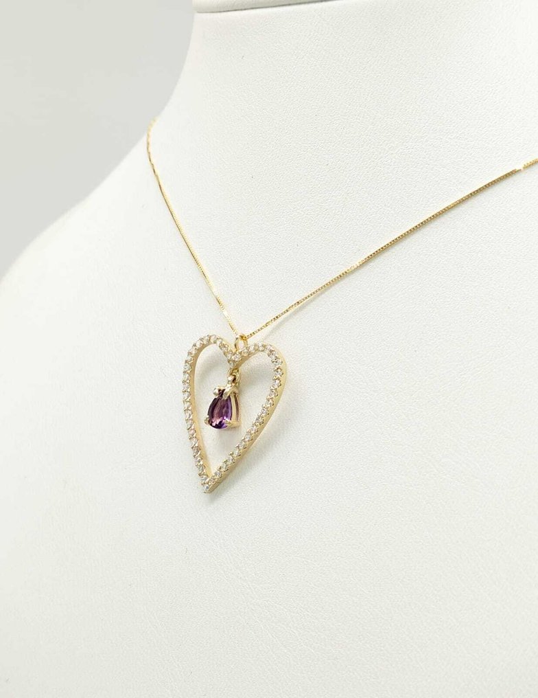 Sans prix de réserve - Collier - 14 carats Or jaune Améthyste - Diamant #1.0