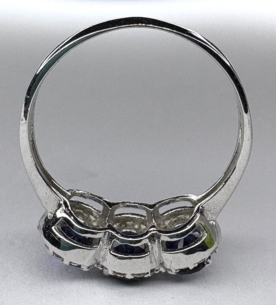 Fără preț de rezervă - Inel - 18 ct. Aur alb Safir - Diamant - FĂRĂ REZERVĂ #4.3