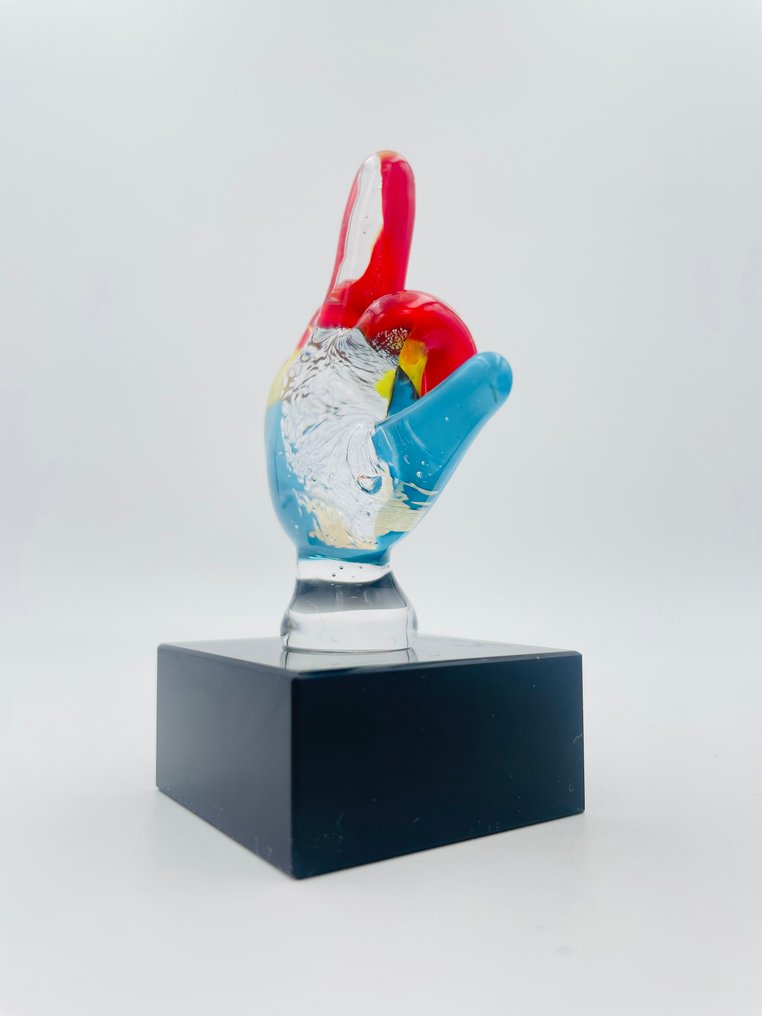 Guidotti - Szobor, Mano Dito Medio con foglia argento - 8 cm - Murano üveg - 2025 #3.2