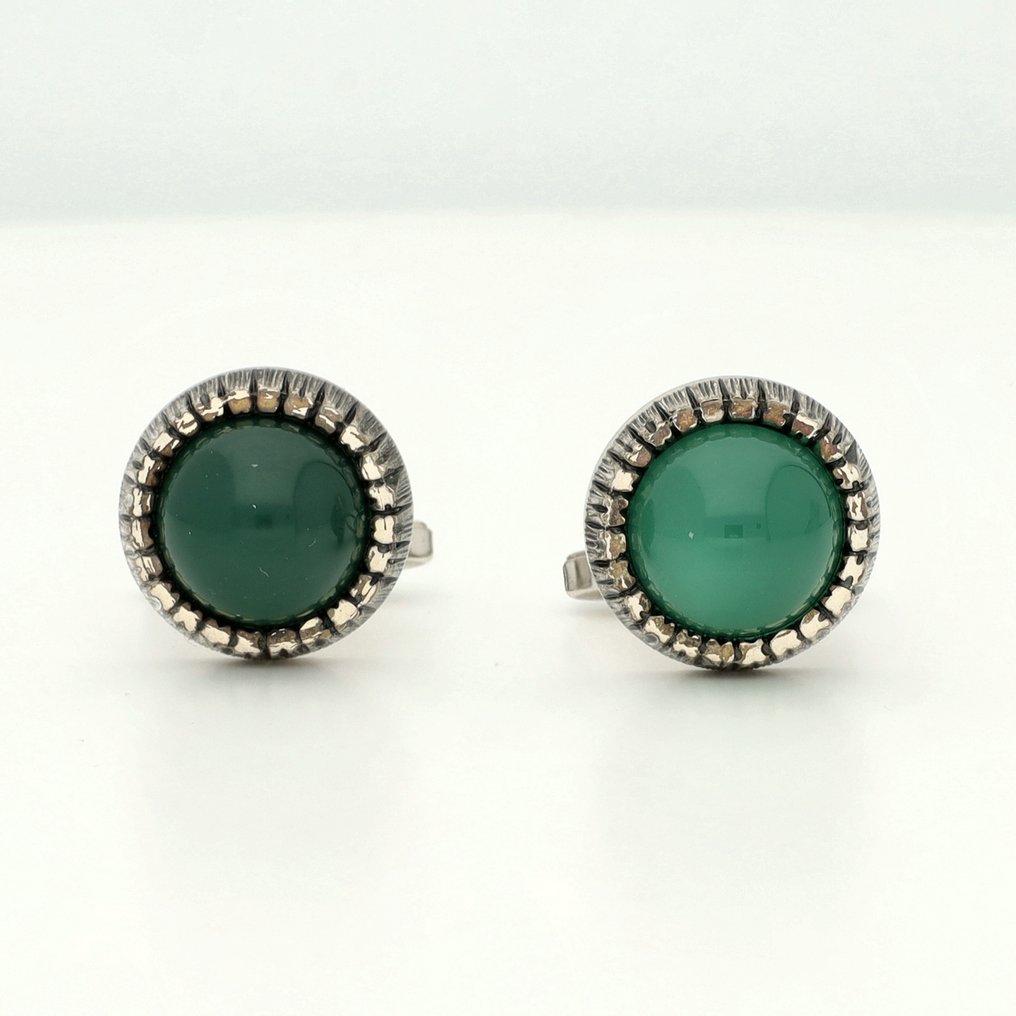 Zonder minimumprijs - Manchetknopen Zilver - Chrysopraas #1.0