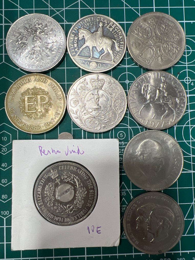 Yhdistynyt kuningaskunta. Lot of 9 coins 1947 - 2002 / Elisabeth II (Ei pohjahintaa) #1.0