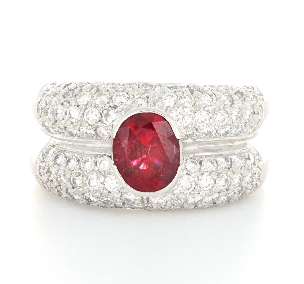 χωρίς τιμή ασφαλείας - Δαχτυλίδι - 18 καράτια Λευκός χρυσός -  1.70ct. tw. Ρουμπίνι - Διαμάντι #1.0