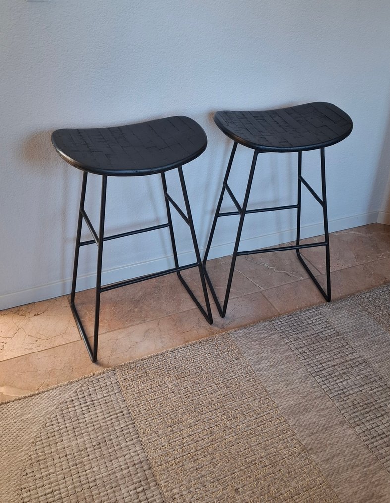 凳子 (2) - 铁 - 柚木 - 工业现代凳子 #1.0