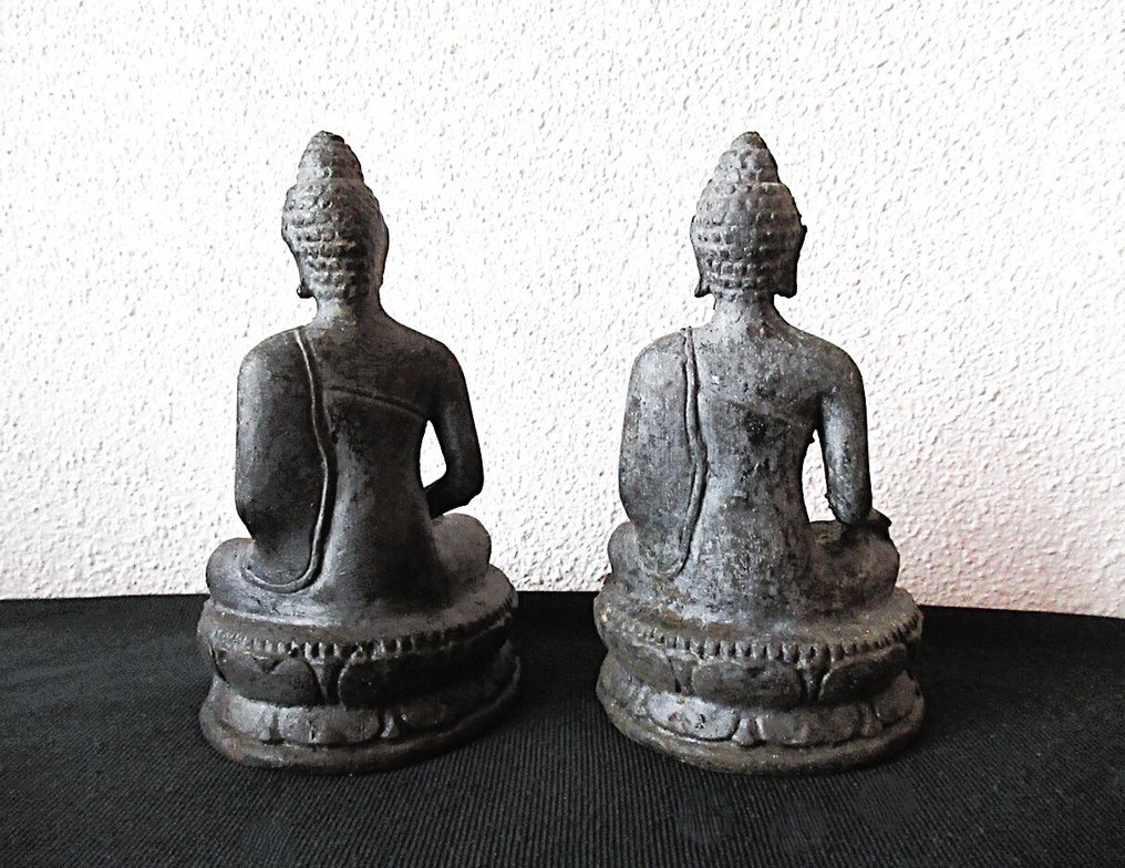 Άγαλμα, 2x Bronze Boeddha's - Bhumisparsha + Samadhi Mudra - 12.5 cm - Μπρούντζος #1.0