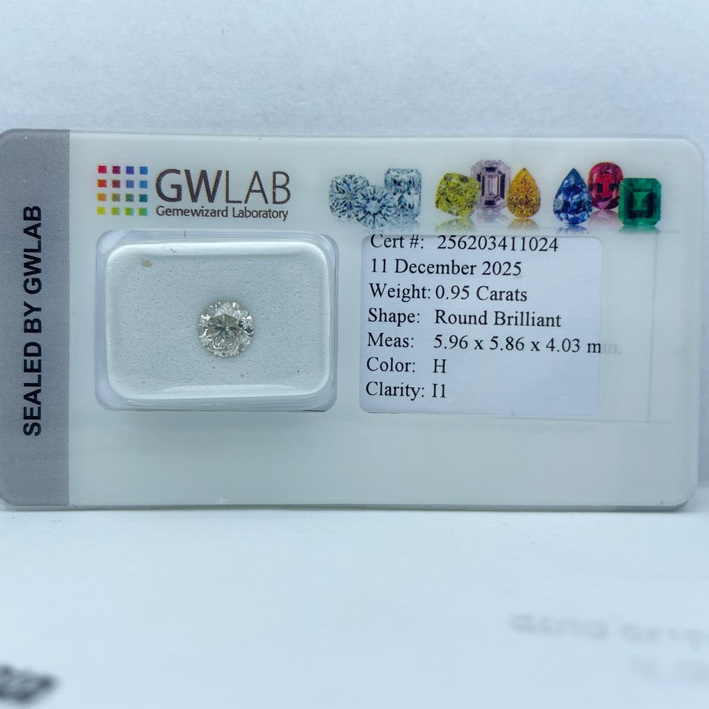 No reserve price - 1 pcs Diamond  (Natural)  - 0.95 ct - Round - H - I1 - Gemewizard Gemological Laboratory (GWLab) #4.3