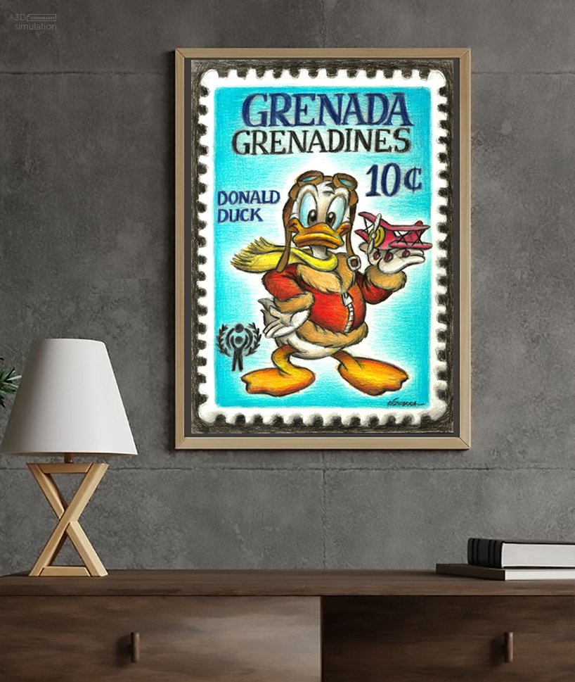 Joan Vizcarra Œuvre originale - Donald Duck Pilot Stamp – Hand Signed #1.0