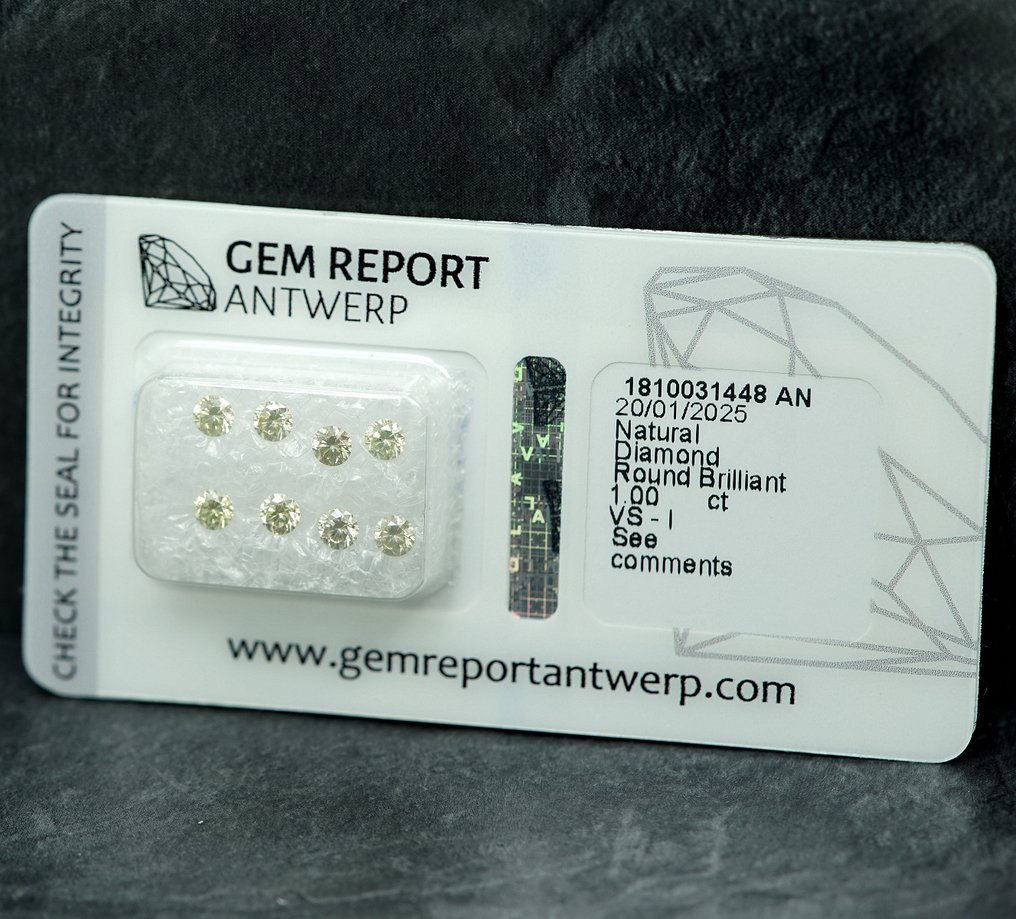 没有保留价 - 8 pcs 钻石  (天然)  - 1.00 ct - 圆形 - VS1 轻微内含一级, I1 内含一级 - 安特卫普宝石报告（GRA） #2.1