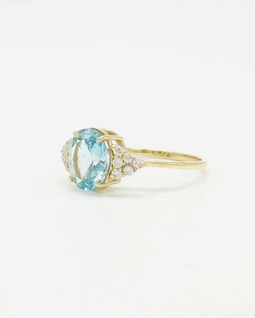 Sans prix de réserve - Bague - 14 carats Or jaune Aigue-marine - Diamant #2.1