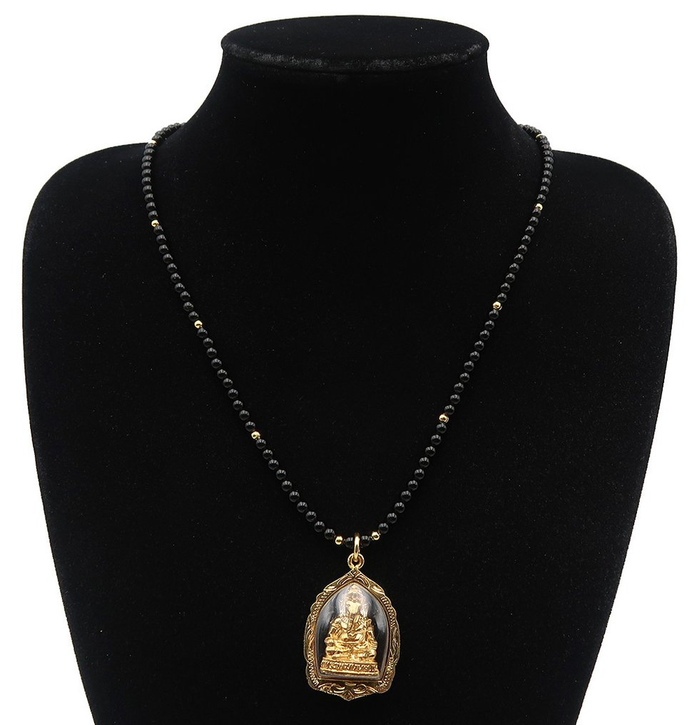 Obsidian - Colier budist - Relicvar - Zeul Ganesh - Închizătoare din aur 14k Gold Filled - Colier #1.0