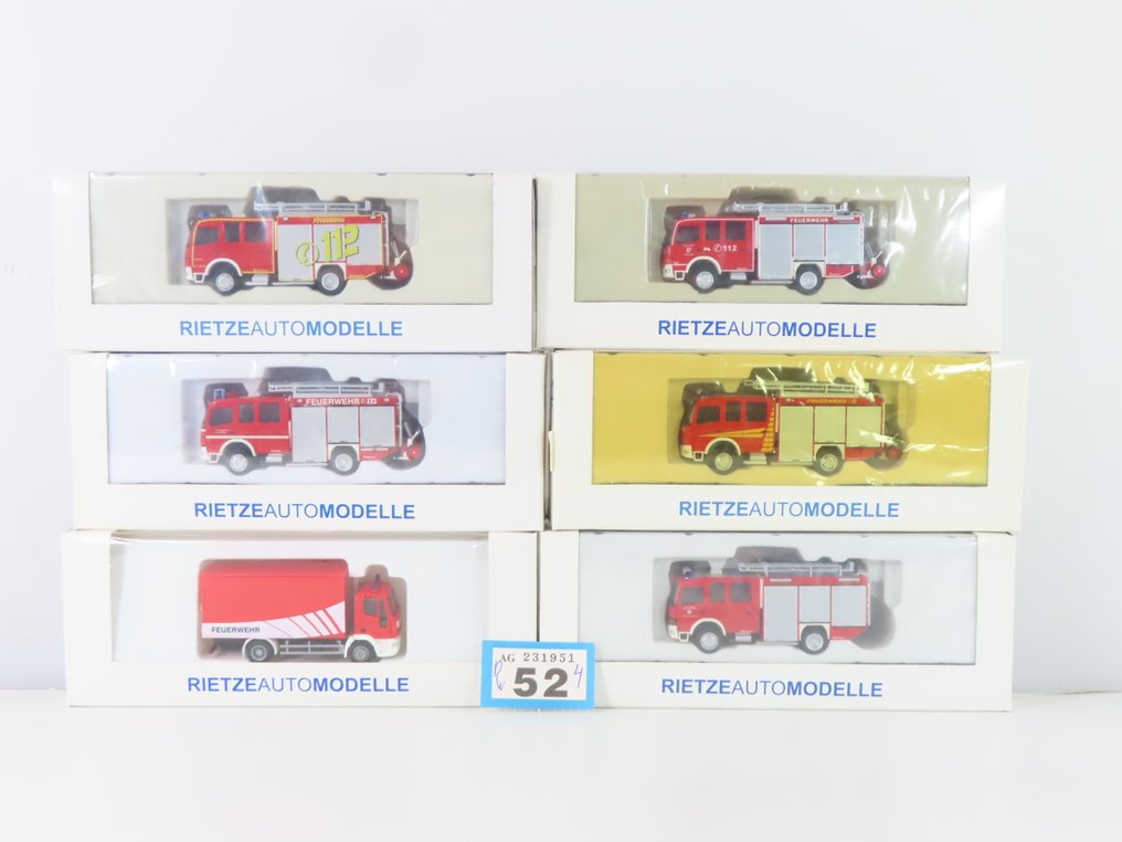 Rietze 1:87 - 60901/60745/60750/60738/60771/60761 - Machete tren (6) - 6 vehicule de intervenție: pompieri #1.0
