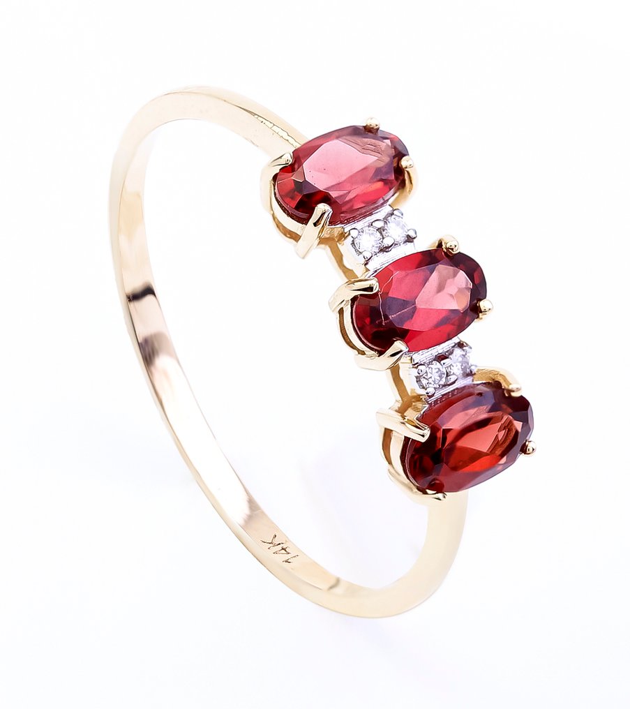 Sans prix de réserve - Bague - 14 carats Or jaune Grenat - Diamant - US-7 #1.0