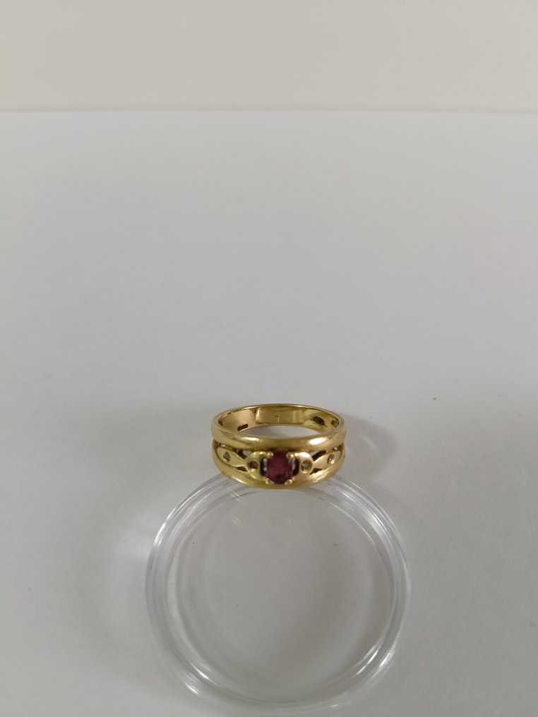 Sormus - 18 kt. Keltakulta Rubiini - Timantti - Oro 750 #1.0