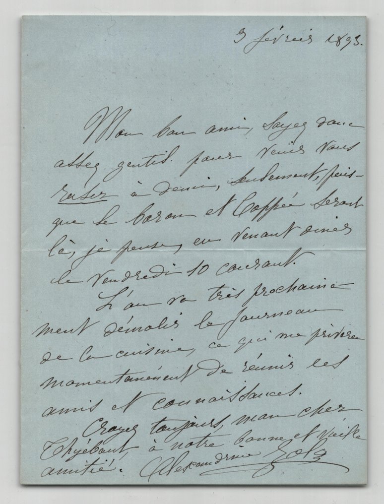 Alexandrine Zola, épouse d'Émile Zola - Lettre autographe signée - « le Baron et Coppée seront là » - 1893 #1.0