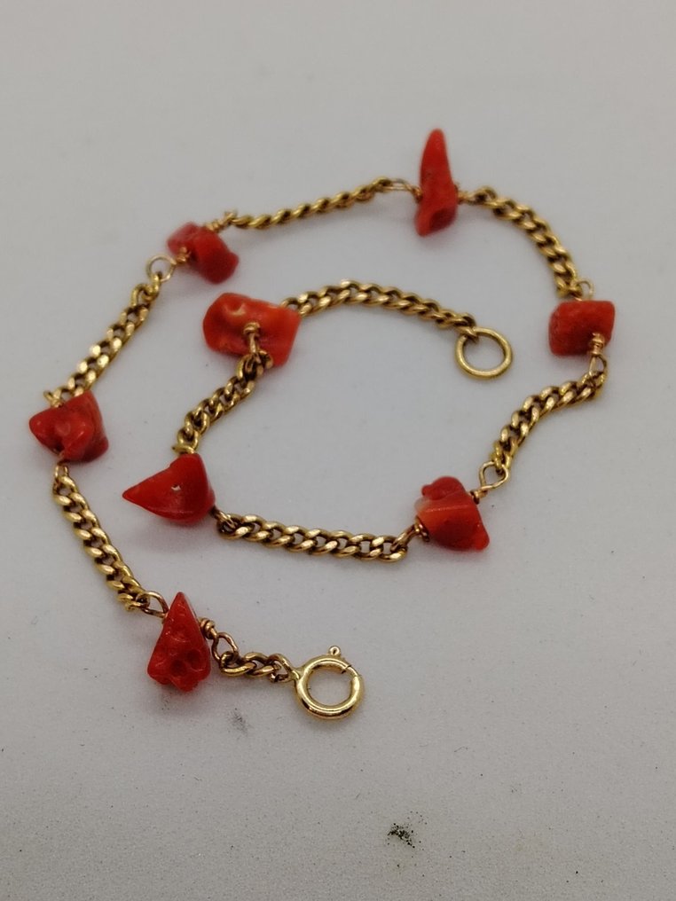 Bracelet - 18 carats Or jaune Corail rouge #1.0
