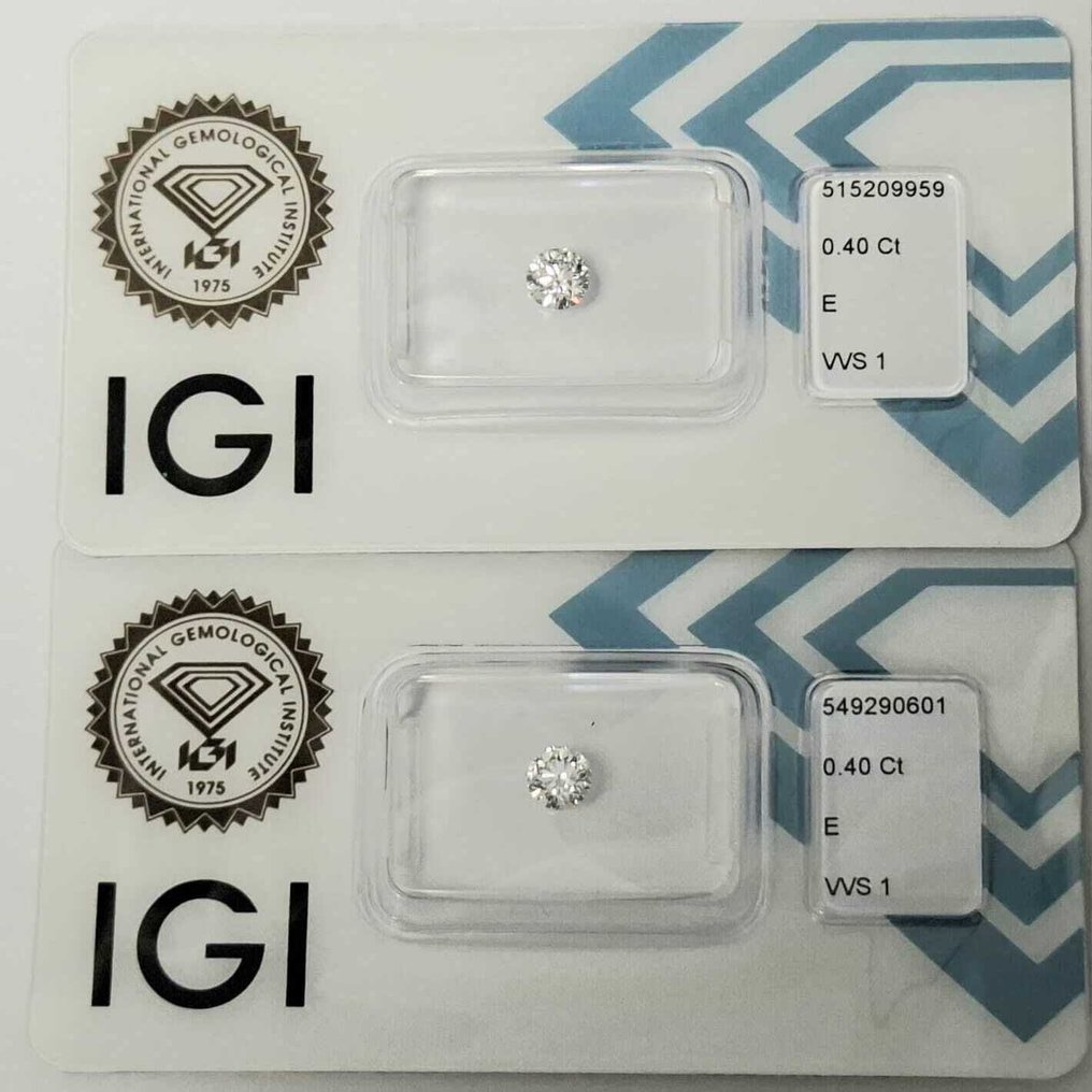 2 pcs 钻石  (天然)  - 0.80 ct - 圆形 - E - VVS1 极轻微内含一级 - 国际宝石研究院（IGI） #1.0