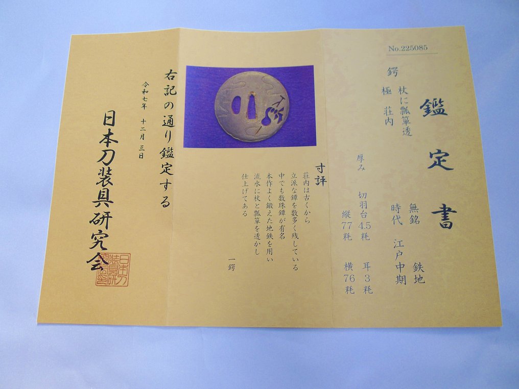 美丽的藤蔓护手， sukashi 流水图案的铁甲，附有 NTHK 证书和盒子。 - 日本 - 江戶時代中期 #1.0
