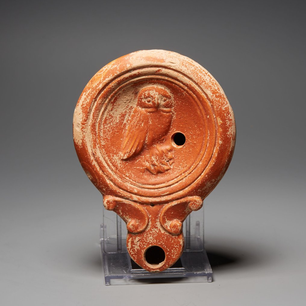Αρχαία Ρωμαϊκή Terracotta Λάδι με κουκουβάγια. Πρώτος-δεύτερος αιώνας μ.Χ. Μήκος 10,5 εκ. #1.0