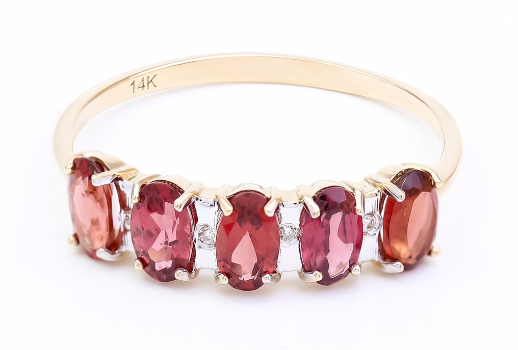 χωρίς τιμή ασφαλείας - Δαχτυλίδι - 14 καράτια Κίτρινο χρυσό Γρανάτης - Διαμάντι - US-7 #3.2