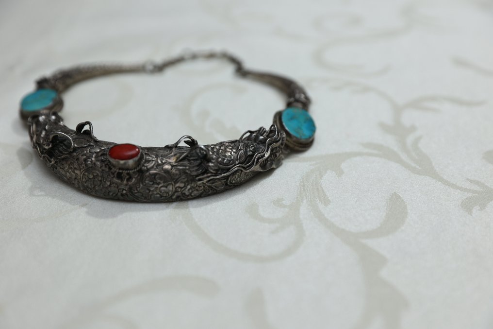 复古项链 - 200克 - 銀, 绿松石色 - 尼泊爾 - 20世紀末 #3.2