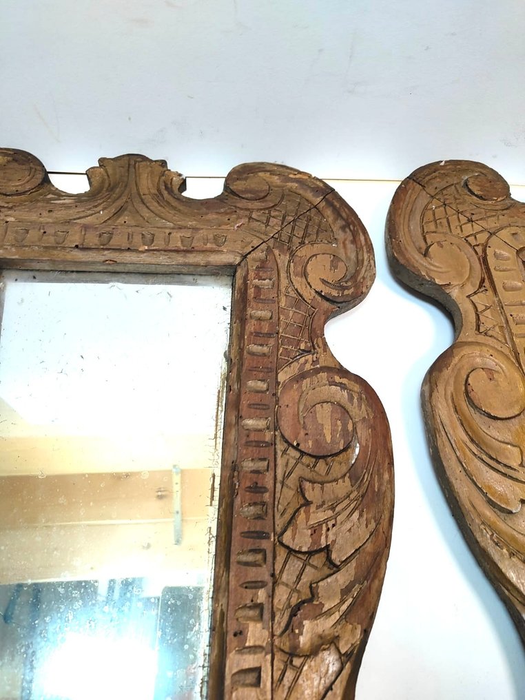 Coppia di specchiere antiche con cornice in legno - Oglinda de perete (2)  - Lemn #2.1
