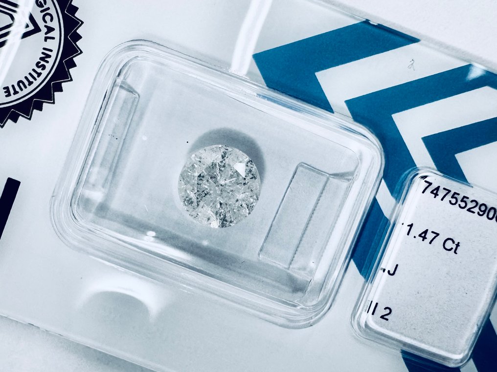 No reserve price - 1 pcs Diamond  (Natural)  - 1.47 ct - Round - J - I2 - Gemewizard Gemological Laboratory (GWLab) - ( NATURAL ) #1.0