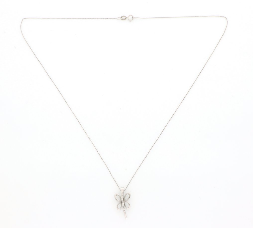 没有保留价 - 吊坠项链 - 18K包金 白金 - 0.12ct. tw. 钻石 (天然) #4.3