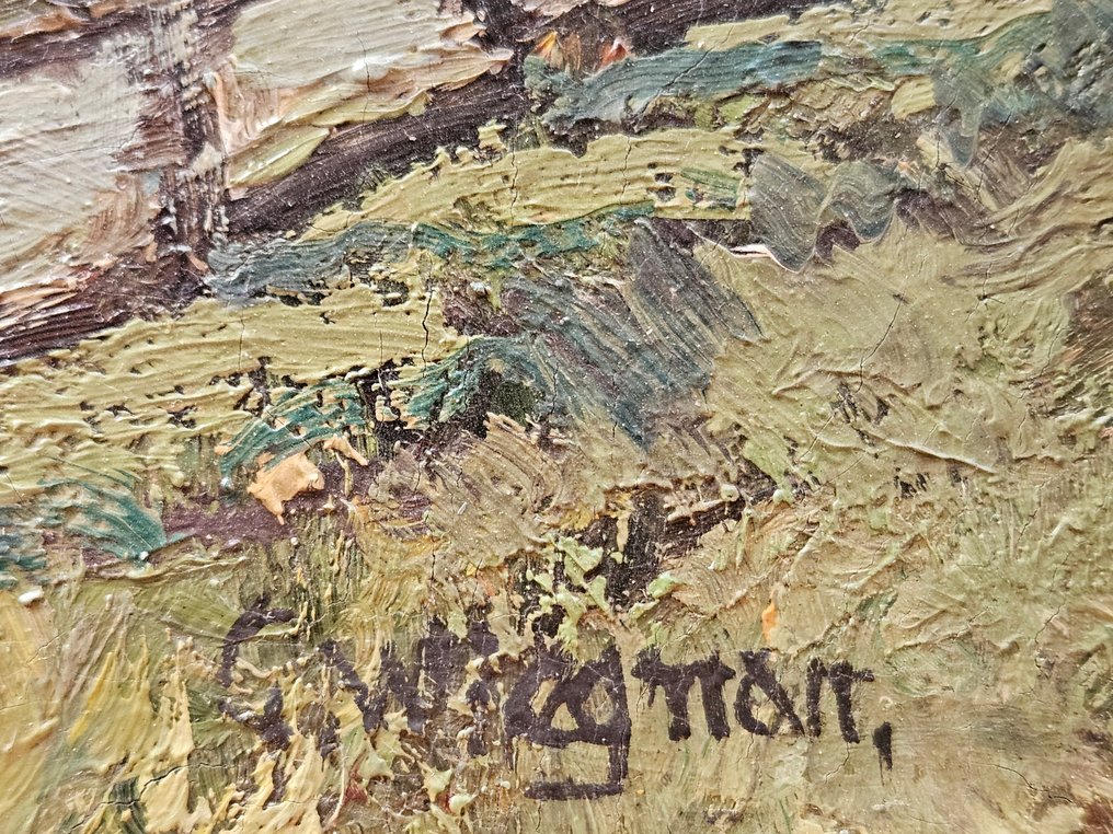 Gerard Wiegman (1875-1964) - Schitterend Hollands impressionistisch landschap net dijkhuisjes #2.1