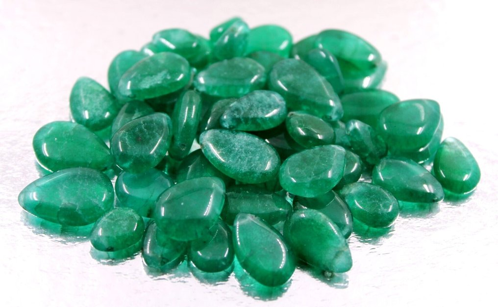 49 wirklich schöne handgefertigte smaragdgrüne ovale Perlen - 410 Ct. poliert- 82 g #4.3