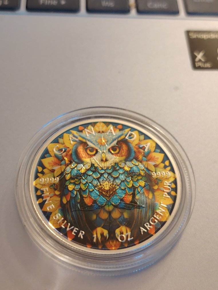 加拿大. 5 Dollars 2025  Gufo mandala rotondo colorato  (没有保留价) #3.2