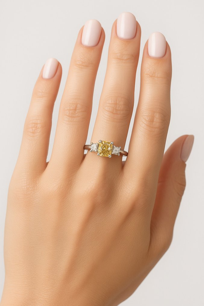 Δαχτυλίδι - 14 καράτια Λευκός χρυσός -  0.89ct. tw. Κίτρινο Διαμάντι (Φυσικού χρώματος) - Διαμάντι - R00099 #1.0