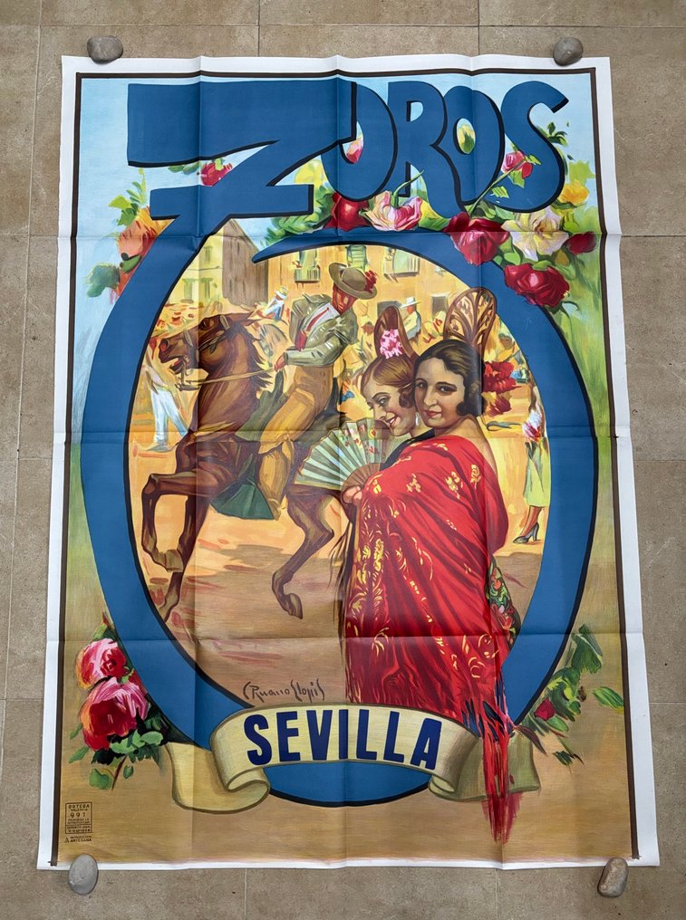 Ruano Llopis - Cartel Grande Toros de Sevilla - 157x110 cm. Litho. - 1980-talet #1.0