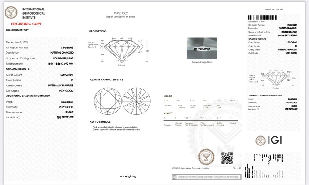 1 pcs 钻石  (天然)  - 1.00 ct - 圆形 - D (无色) - IF - 国际宝石研究院（IGI） - 免运费 #4.3