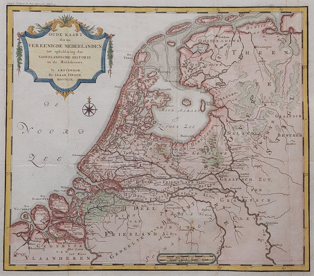 Niederlande - Mittelalter; Isaak Tirion - Oude Kaart der nu Vereenigde Nederlanden tot opheldering der Vaderlandsche Historie in de - 1749 #1.0