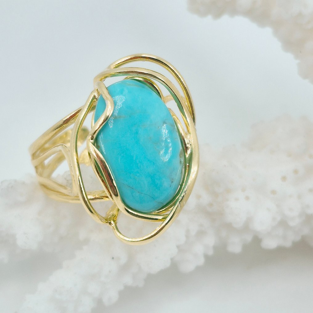 Τυρκουάζ - Ασημί, Gold-plated - Δαχτυλίδι - American Turkish #1.0