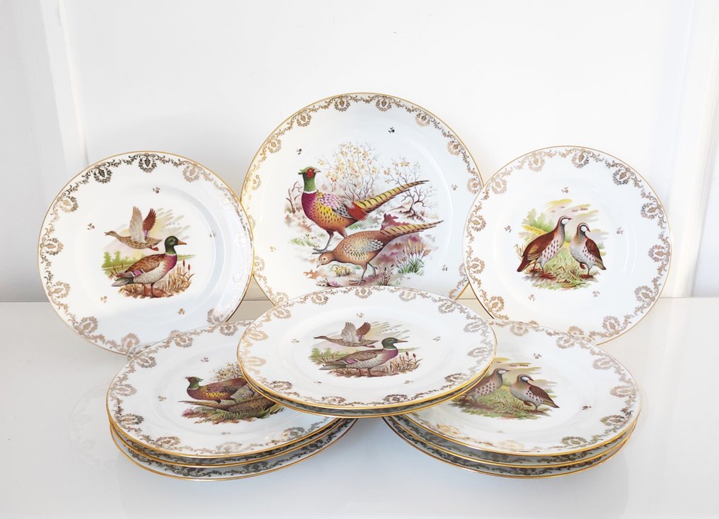 Limoges - Table service (11) - Game - Dish and 10 plates - Porcelain #1.0