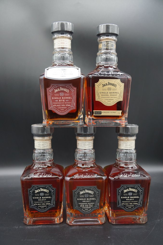 Jack Daniel's Single Barrel set - Lexie Rye, Barrel Proof et all  - 35cl & 375ml - 5 garrafas #1.0