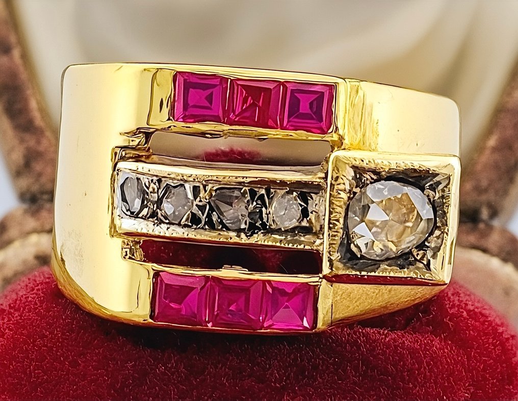 沒有保留價 - 戒指 - 9 節 黃金, 銀 鉆石 (天然)  - 紅寶石 #1.0