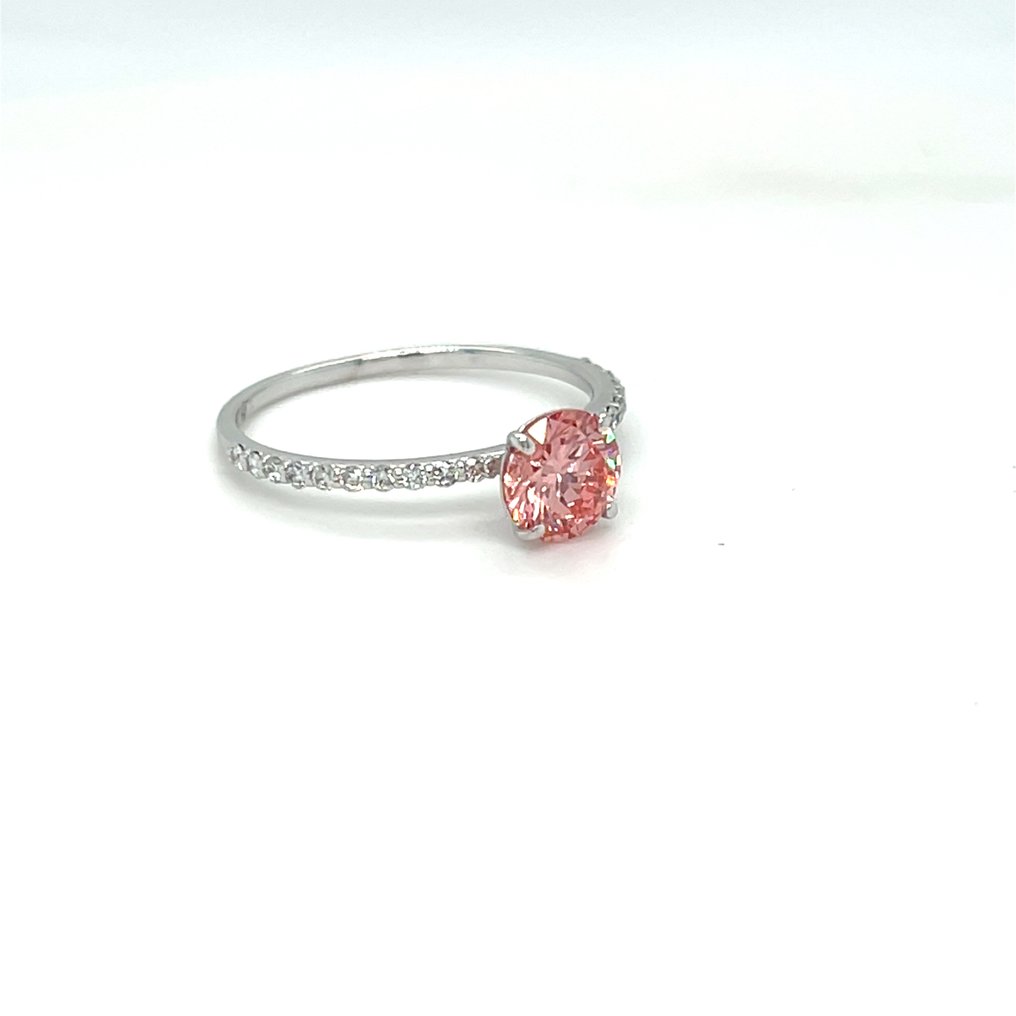 Zonder minimumprijs - Ring - 14 karaat Witgoud - 1.03ct. tw. Roze Diamant (Fancy gekleurde, lab-grown diamant) - Diamant #2.1